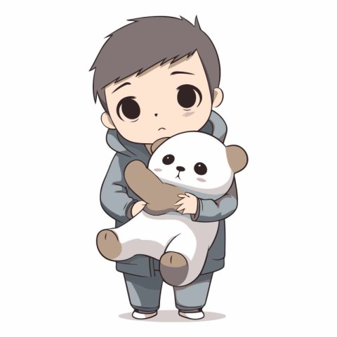 Cute little boy hugging his cute teddy bear.