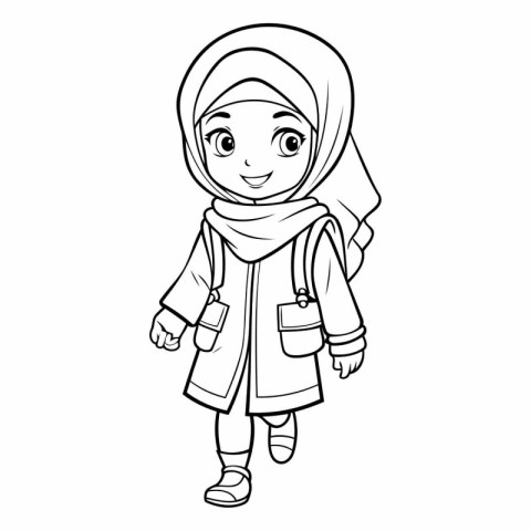 cute little muslim girl in winter clothes cartoon vector illustr