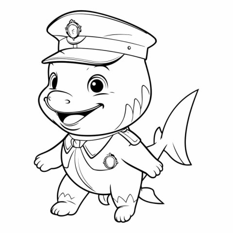 Illustration of a Cute Little Cartoon Fish Policeman - Coloring