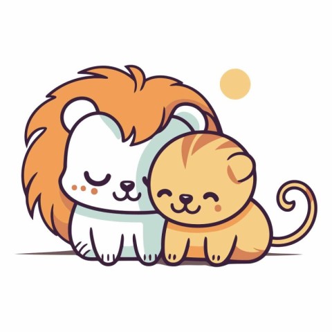 Cute lion and cat of a cartoon character.