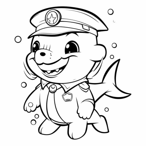 Black and White Cartoon Illustration of Hippopotamus Police Anim