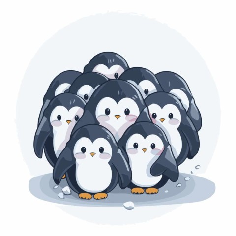 Cute penguins on a white background. Cartoon vector illustration