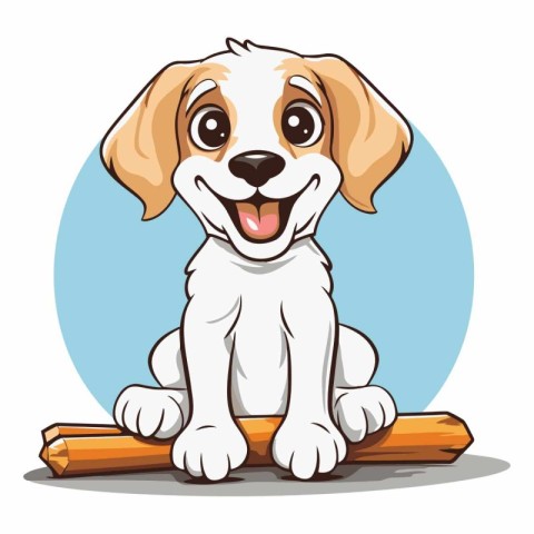 Cute cartoon beagle dog sitting on a log.