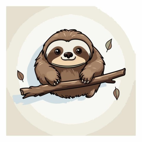 Cute cartoon sloth on a tree branch.