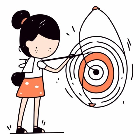 Girl trying to catch a target in cartoon style.