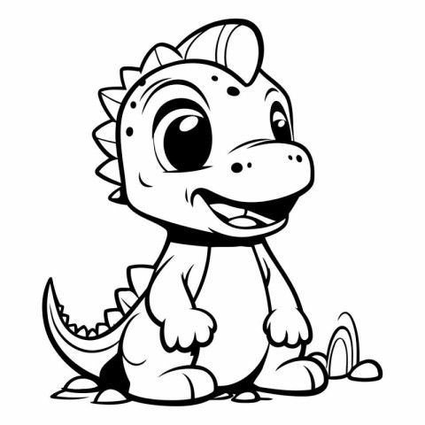 Cute Dinosaur - Black and White Cartoon Illustration. isolated o