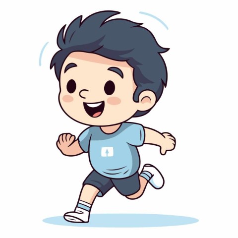 Cute little boy running. Vector cartoon illustration isolated on