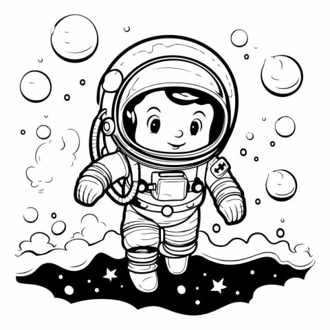 Astronaut in space. black and white vector illustration for colo