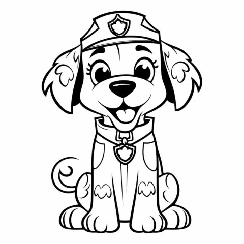 Cute dog in police uniform for coloring book.