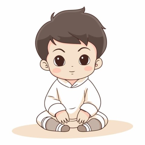 Cute little boy sitting on the floor. Vector cartoon illustratio