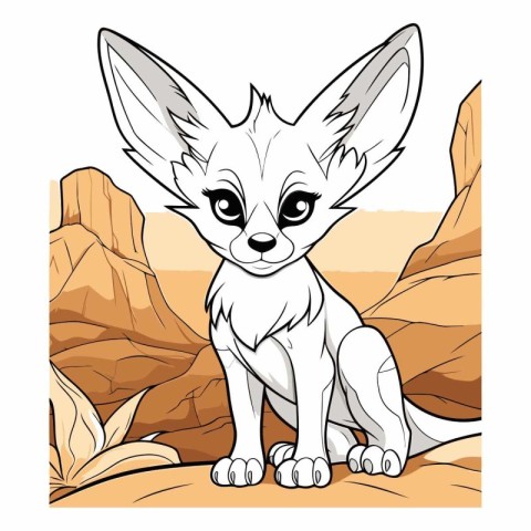 Cute little fox sitting in the desert. Vector cartoon illustrati