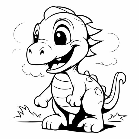 Black and White Cartoon Illustration of Cute Dinosaur Animal Cha