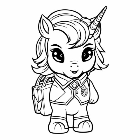 Black and White Cartoon Illustration of Cute Unicorn Fantasy Cha