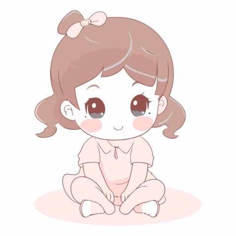 Illustration of a Cute Little Girl Sitting Down and Smiling