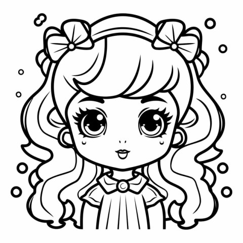 Black and White Cartoon Illustration of Cute Little Girl Charact