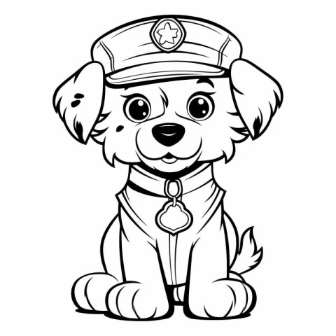 Black and White Cartoon Illustration of Cute Puppy Police Dog An