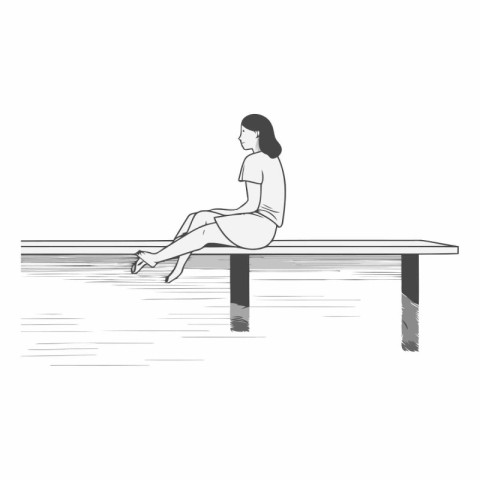 Woman sitting on a bench. Hand drawn vector illustration in sket