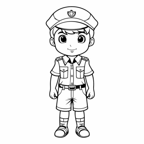 Coloring book for children: boy in police uniform (policeman)