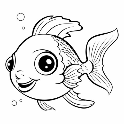 Black and White Cartoon Illustration of Cute Fish Animal Charact