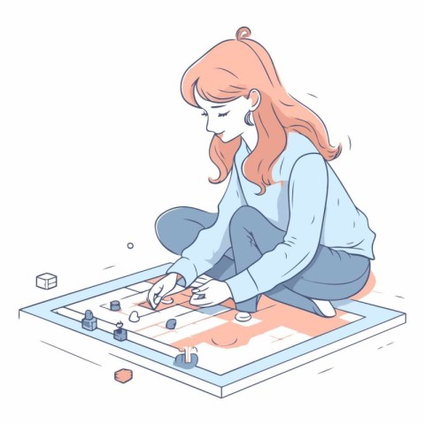 Girl playing chess of a girl playing board games.