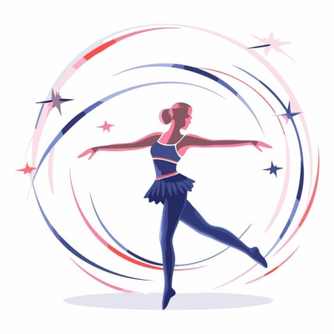 Ballet dancer girl in motion in flat style.