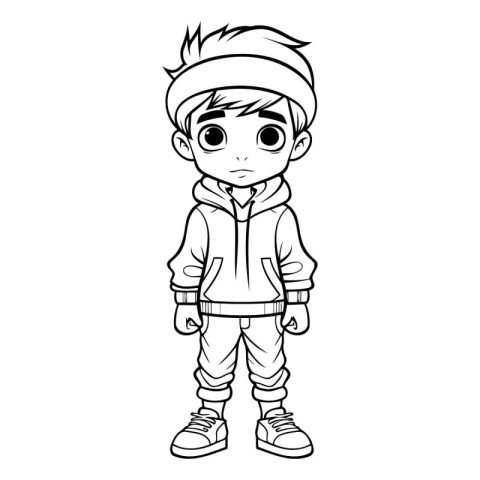 cute little boy with winter clothes. sketch vector illustration