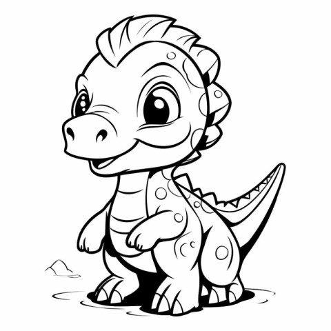 Black and White Cartoon Illustration of Cute Dinosaur Animal for