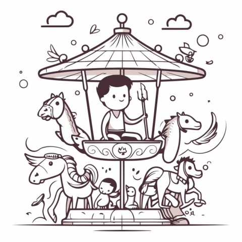 Merry-go-round with children and animals