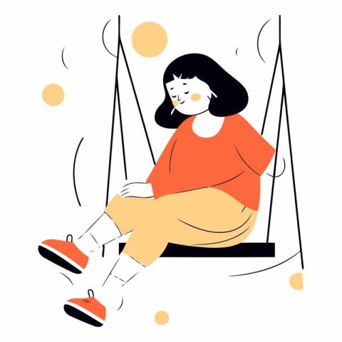 Woman sitting on a swing in flat cartoon style.