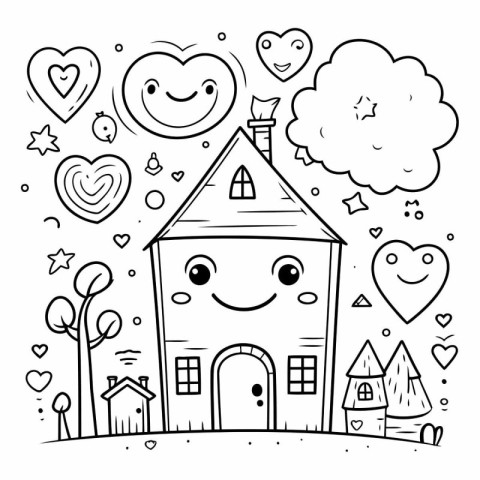 Cute hand drawn doodle house for children.