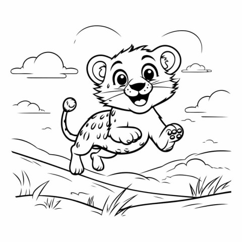 Coloring book for children: Cute leopard jumping on the grass