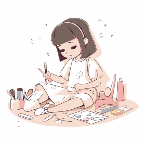 Illustration of a young woman doing her make-up at home