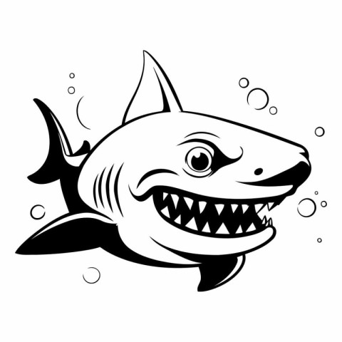 Shark black and white illustration isolated on white background.