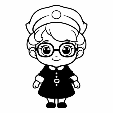 Black and White Cartoon Illustration of Cute Little Girl Sailor