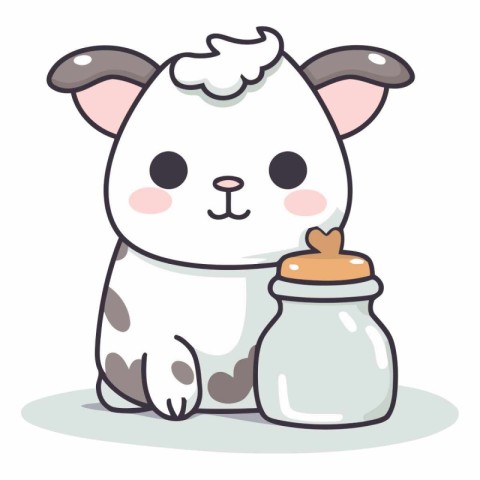 Cute cartoon cow with a bottle of milk.