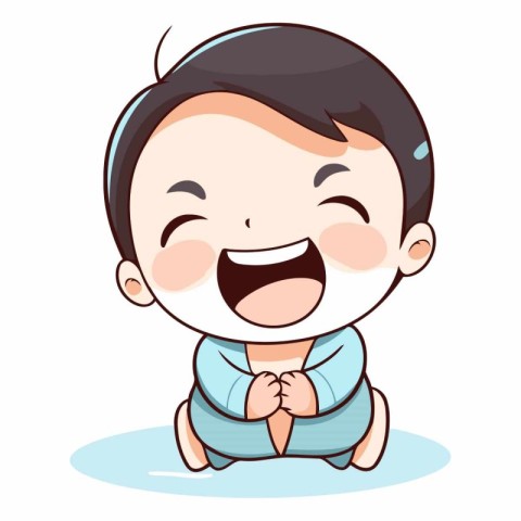 Cute little boy smiling and sitting. Vector cartoon character il