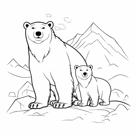 Polar bear and cub on the top of the mountain.