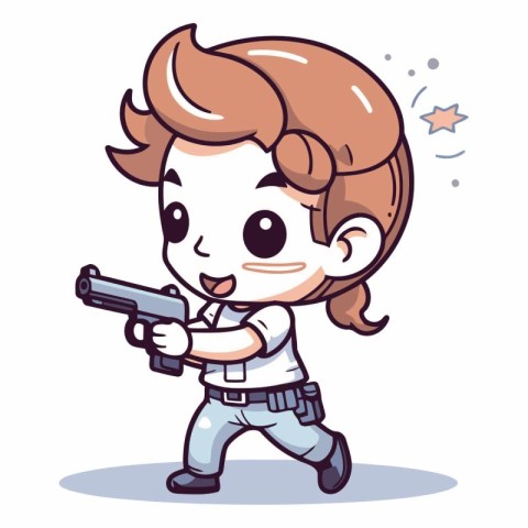 Cute girl with a gun in a cartoon style.