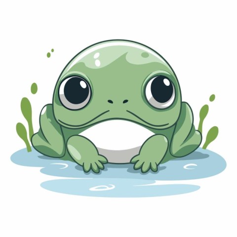 Cute cartoon frog in water isolated on white background.