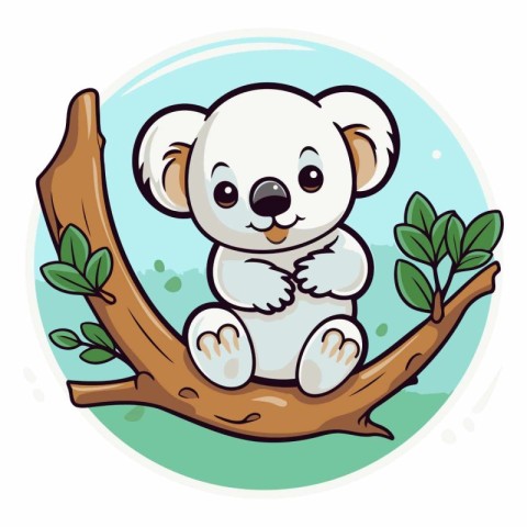 Cute cartoon koala sitting on a tree branch.