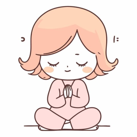 Illustration of a Little Girl Praying in the Lotus Position.