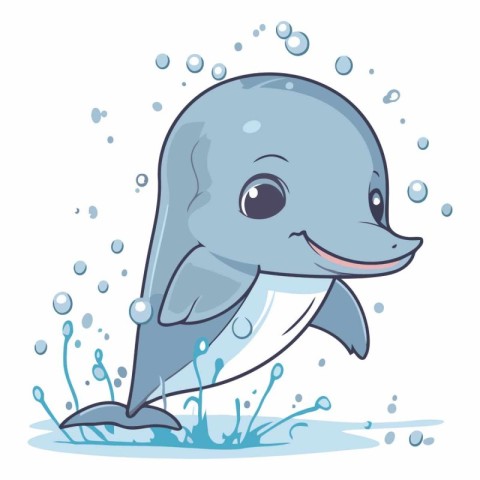 Cute cartoon dolphin with splashes of water.