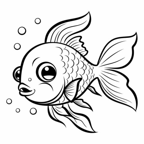 Black and White Cartoon Illustration of Cute Fish Animal Charact