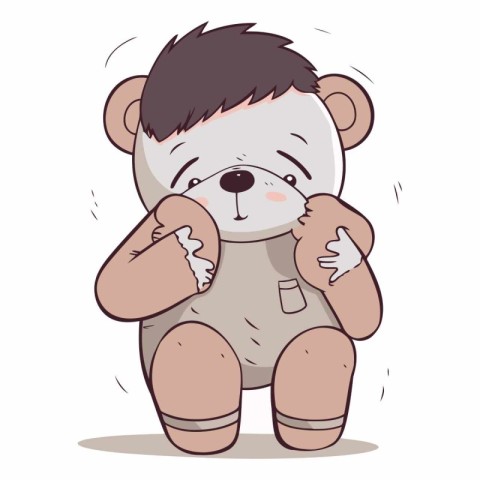 Cute teddy bear crying in cartoon style.