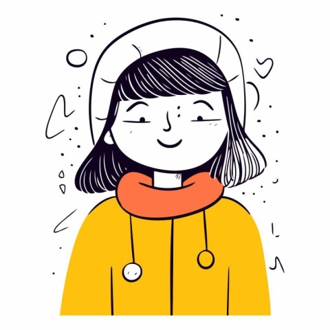 Vector illustration of a girl in a warm coat and a scarf.