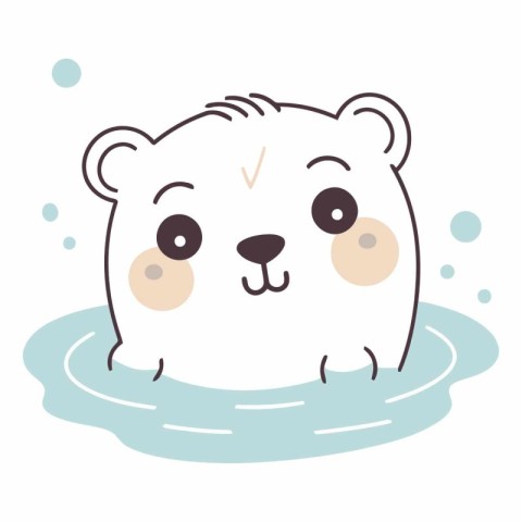 Cute polar bear in water in cartoon style.