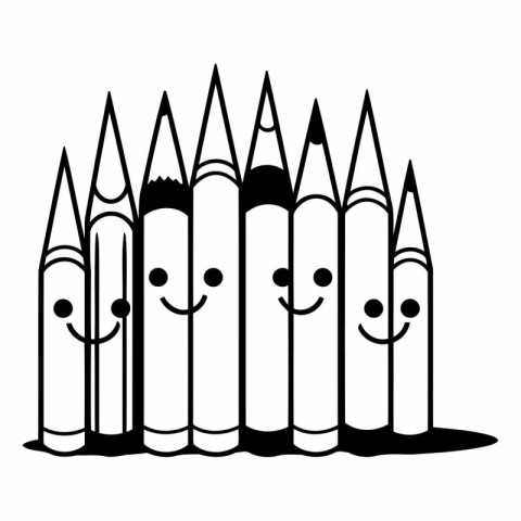 crayons school supplies kawaii character icon vector illustratio