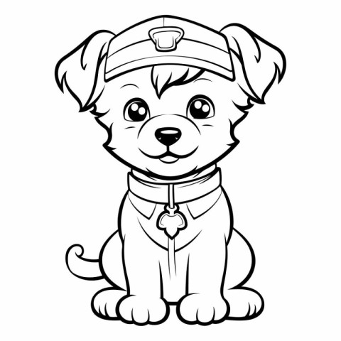 Black and White Cartoon Illustration of Cute Puppy Dog for Color