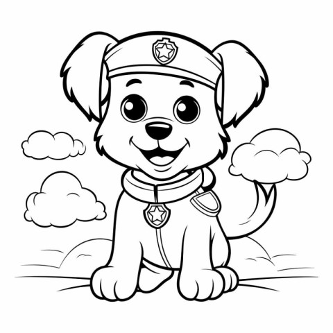 Black and White Cartoon Illustration of Cute Puppy Sailor Animal