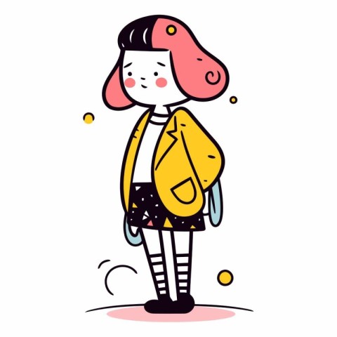 Cute little girl with pink hair and yellow jacket.